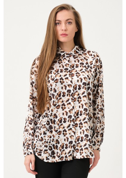 Leopar Desenli Saten Gömlek