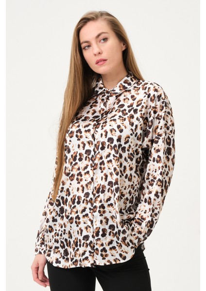 Leopar Desenli Saten Gömlek
