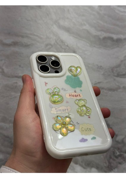 iPhone 11 Pro Kılıf 3D Kabartma Emoji Figür Ayıcık Çiçek Kurdele Happy Good Luck Funny Heart