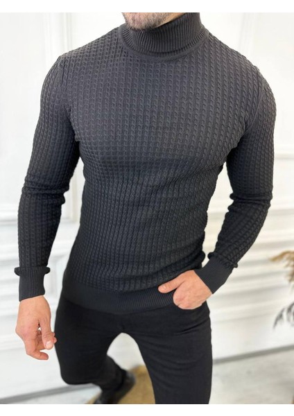 Kazak Slim Fit Tüylenmez Naturel Pamuk Triko Boğazlı Balıkçı Yaka Kazak