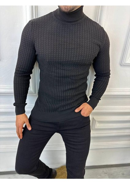 Kazak Slim Fit Tüylenmez Naturel Pamuk Triko Boğazlı Balıkçı Yaka Kazak