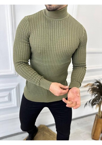 Kazak Slim Fit Tüylenmez Naturel Pamuk Triko Boğazlı Balıkçı Yaka Kazak