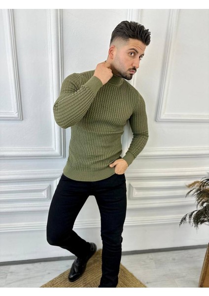 Kazak Slim Fit Tüylenmez Naturel Pamuk Triko Boğazlı Balıkçı Yaka Kazak