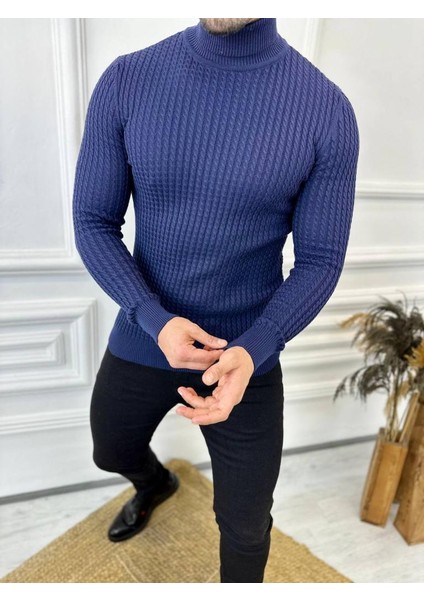 Kazak Slim Fit Tüylenmez Naturel Pamuk Triko Boğazlı Balıkçı Yaka Kazak