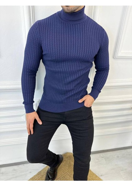 Kazak Slim Fit Tüylenmez Naturel Pamuk Triko Boğazlı Balıkçı Yaka Kazak