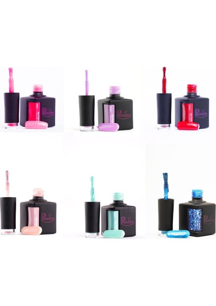 6'lı Set Kalıcı Oje (Pembe, Kırmızı, Açık Yeşil, Leylak Rengi, Nude, Işıltılı Mavi) 15ML