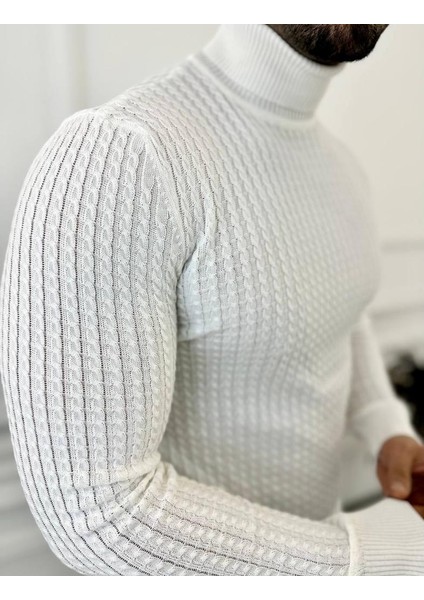 Kazak Slim Fit Tüylenmez Naturel Pamuk Triko Boğazlı Balıkçı Yaka Kazak