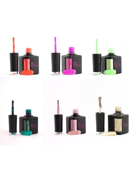 6'lı Set Kalıcı Oje (Açık Turuncu, Yeşil, Mor, Açık Yeşil, Nude, Simli Altın) 15ML