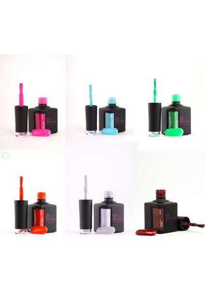 6'lı Set Kalıcı Oje (Pembe, Mavi, Yeşil, Turuncu, Gri, Simli Kırmızı) 15ML