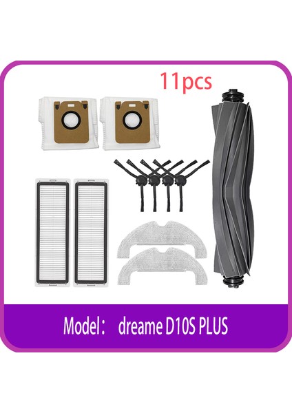 Dreame D10S Plus Robot Süpürge Yedek Parçası Için Ana Rulo Fırça + Yan Fırça + Paspas Bezi + Toz Torbası + Hepa Filtre (Yurt Dışından)