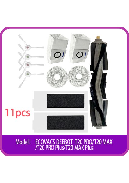 Ecovacs Deebot T20 PRO/T20 Max /T20 Pro Plus Robot Elektrikli Süpürge Için Ana Rulo Fırça+Yan Fırça+Toz Torbası+Mop Bezi+Filtre (Yurt Dışından)