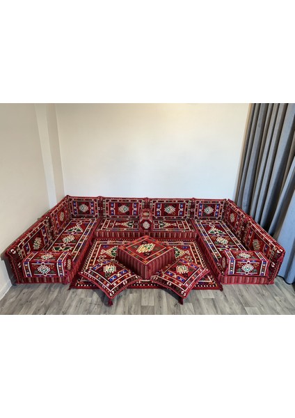 Şark Köşesi Belkıs Desenli Minder Takımı Kırmızı 18 Parça