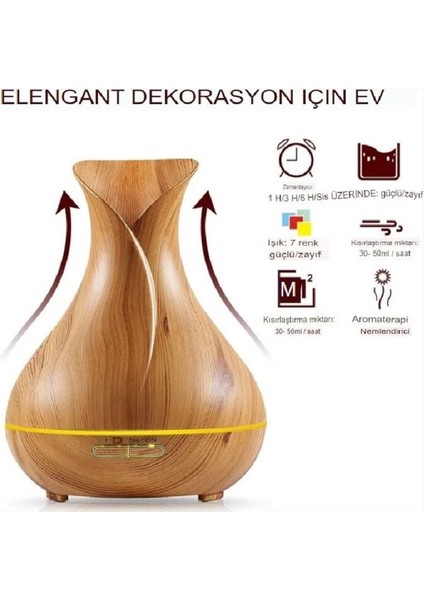 550 Ml Ultrasonik Aroma Difüzörü 7 Renk Led Işıklı Aromatik Oda Kokusu Vazo Hava Nemlendirici