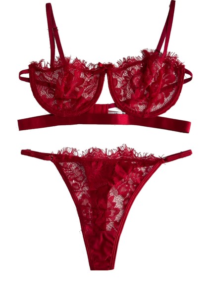 Dantelli Kırmızı Bralet Takım