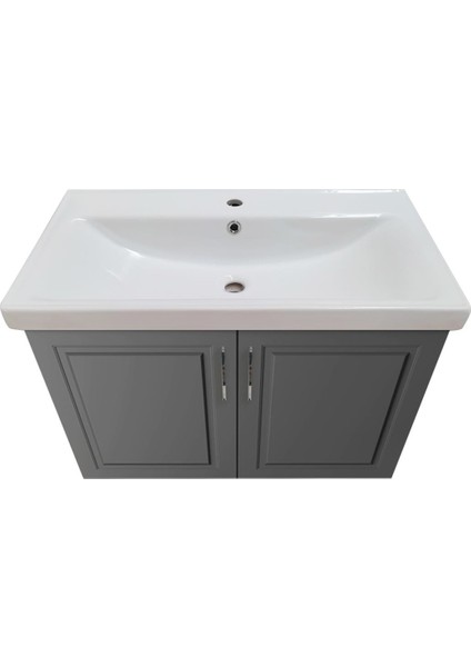 Karen Banyo Arin 80 cm Banyo Dolabı Seti,boy Dolaplı Antrasit, Mdf, Lavabo Dahil,lavabolu