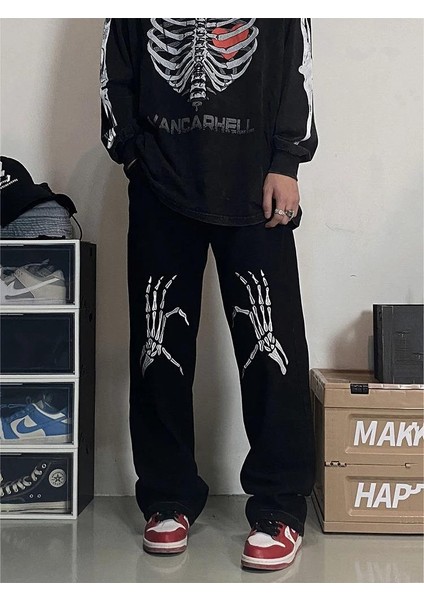 Touz Moda Sokak Tarzı Skeleton Heart Baskılı Unisex Baggy Eşofman