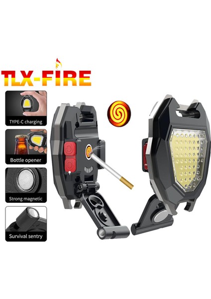 Yeni Mini LED Çalışma Işığı Küçük Taşınabilir El Feneri Anahtarlık Işık Cob Muayene Güçlü Manyetik Tip-C Şarj Dış Mekan Işığı (Yurt Dışından)