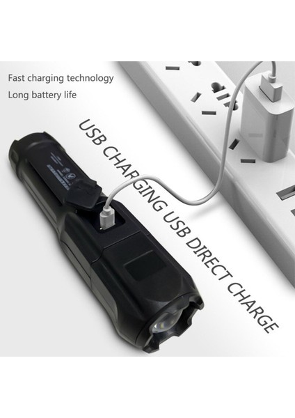 El Feneri Güçlü Işık USB Şarj Edilebilir Zoom Süper Parlak Xenon Özel Kuvvetler Ev Açık Taşınabilir LED Gece El Feneri (Yurt Dışından)
