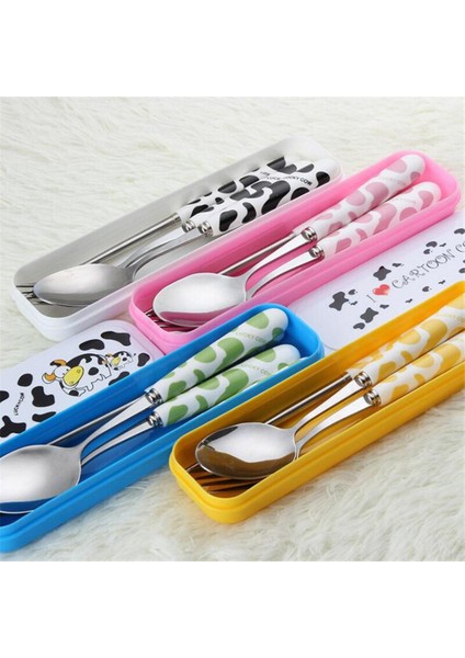 [eğlenceli Canlı] Bebek Çocuk Sevimli Çatal Kaşık Çatal Bıçak Kaşık Seti Karikatür Seramik Saplı Paslanmaz Çelik Çocuk Çubuklarını Çatal Çatal Taşınabilir Sofra (Yurt Dışından)