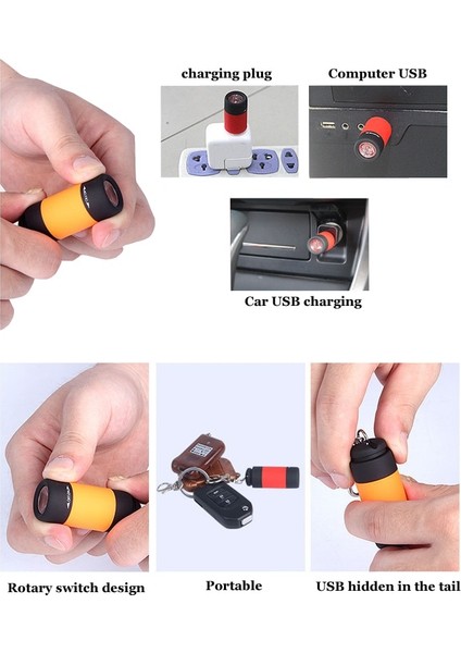 【yeni Ürün】 Taşınabilir LED Işık USB Şarj Edilebilir Açık Su Geçirmez Anahtarlık Torch Lambası Işıkları Çok Renkli Çocuk Mini El Feneri (Yurt Dışından) modelleri