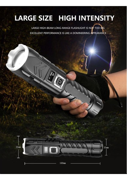 XHP90 LED El Feneri 4 Mod Ayarlanabilir Güçlü USB Şarj Edilebilir Su Geçirmez Zoom El Işığı (Yurt Dışından)