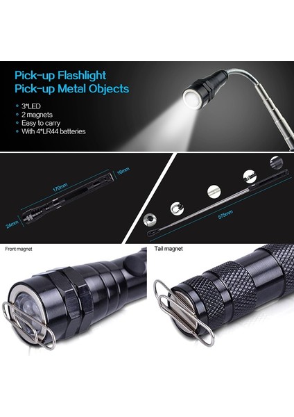 Çok Fonksiyonlu Teleskopik Esnek Boyun Teleskopik Mıknatıs Güçlü 3 LED Torch El Feneri Manyetik Lamba Işığı Alma Aracı (Yurt Dışından) fiyatları