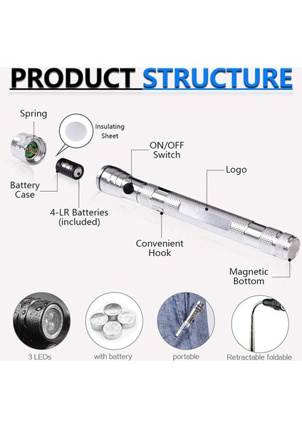 Çok Fonksiyonlu Teleskopik Esnek Boyun Teleskopik Mıknatıs Güçlü 3 LED Torch El Feneri Manyetik Lamba Işığı Alma Aracı (Yurt Dışından) fırsatları