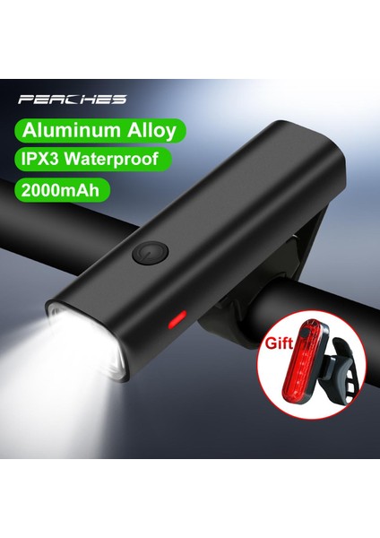 Bisiklet Işığı Yağmur Geçirmez Ön Işık + Arka Lambaları Seti USB Şarj Edilebilir LED 2000MAH Mtb Ön Lamba Far Alüminyum Ultralight El Feneri Bisiklet Işığı (Yurt Dışından)