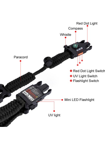 Taşınabilir Hayatta Kalma Ekipman Seti Düdük Toka Paracord LED El Feneri Pusula❤d (Yurt Dışından) fiyatları