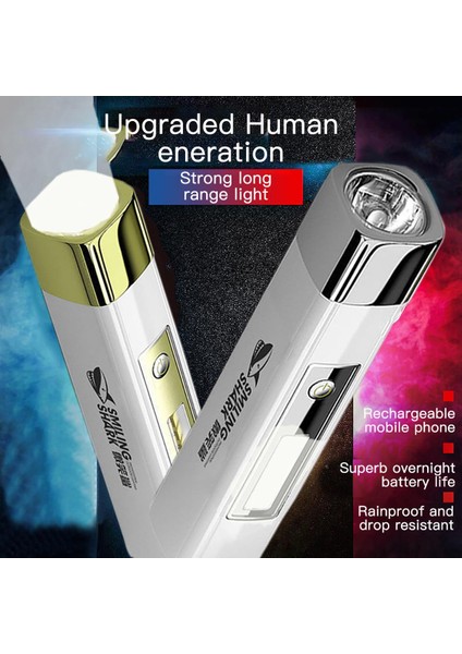 Slway Smile Köpekbalığı Mini Parlama El Feneri Işıklandırmalı Yan Işık Taşınabilir Kompakt Yürüyüş Günlük Taşıma Şarj Edilebilir El Feneri [hazır Stok] (Yurt Dışından)