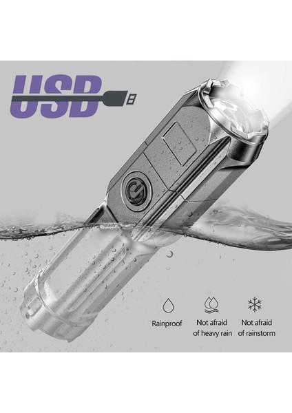 Güçlü Işık El Feneri USB Şarj Edilebilir El Feneri Taşınabilir Ultra Parlak Uzun Menzilli Dış Mekan Ev LED Işık (Yurt Dışından)