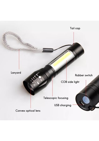 LED El Işığı Şarj Edilebilir Su Geçirmez USB Şarjı Açık Havada Kamp ve Yaya Dağcılık Cob Güçlü Işık (Yurt Dışından) modelleri