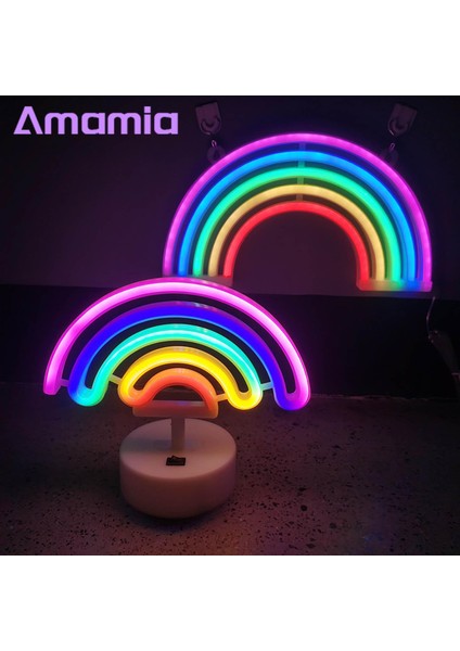 Amamia Masa Lambası Pille Çalışan LED Işık Lambası Gökkuşağı Neon Burcu Dekorasyon (Yurt Dışından)