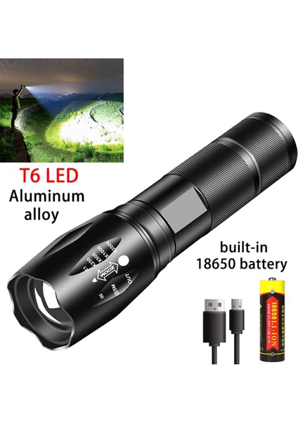 【eğlenceli Canlı】 Güçlü T6 LED El Feneri Süper Parlak Alüminyum Alaşımlı Taşınabilir Torch USB Şarj Edilebilir Açık Kamp Taktik Flaş Işığı (Yurt Dışından)