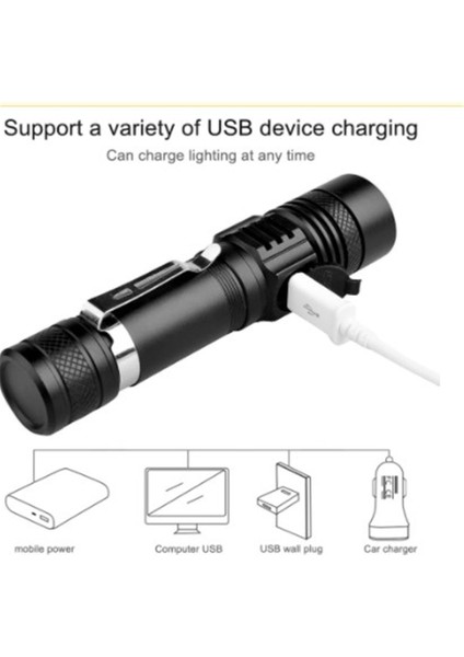 Güçlü LED El Feneri USB Şarj Edilebilir Zoom Orch 6 El Lambası Flaş Işığı Kamp Yürüyüş Için (Yurt Dışından)