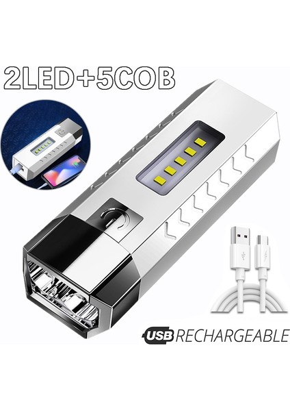 Süper Parlak Mini 2 LED + 5 Cob Güçlü El Feneri USB Şarj Edilebilir Acil Durum Işığı Telefonu Şarj Edebilir (Yurt Dışından) fiyatları