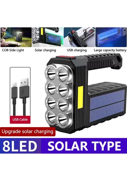Güçlü LED Kamp El Feneri, Cob Yan Işıklı Fener Usb/solar Şarjlı Projektör 4 Mod Aydınlatma Acil Durum Feneri (Yurt Dışından)