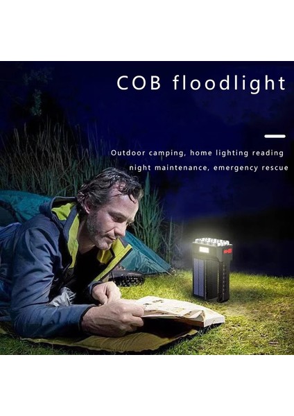 Güçlü LED Kamp El Feneri, Cob Yan Işıklı Fener Usb/solar Şarjlı Projektör 4 Mod Aydınlatma Acil Durum Feneri (Yurt Dışından)