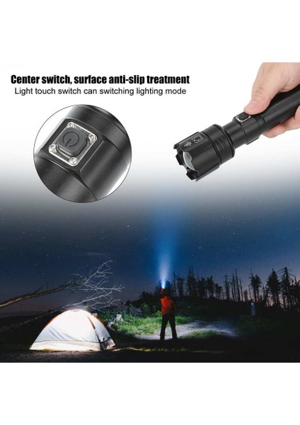 Zoom Taktikleri Torch P90 Süper Parlak Ipx4 Su Geçirmez LED El Feneri Açık Kamp Için Güç Göstergesi ile USB Şarj (Yurt Dışından) modelleri