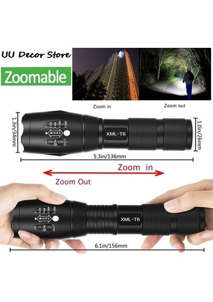 T6 Taktik Askeri LED El Feneri 980000LM Yakınlaştırılabilir 5 Modlu Pilsiz (Yurt Dışından) fırsatları