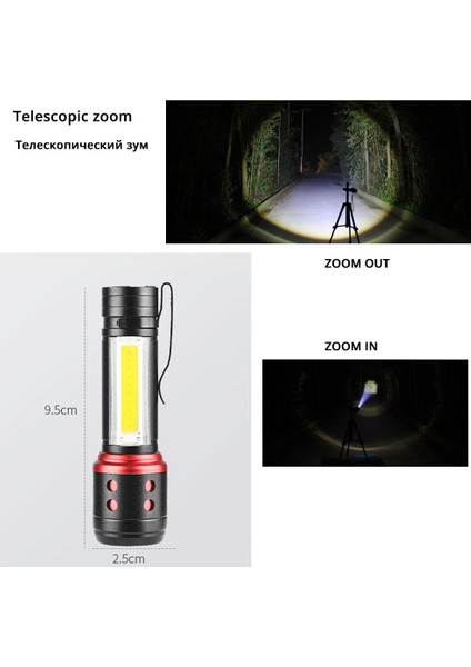 Yan Işıklı Şarj Edilebilir Taşınabilir Mını LED El Feneri 4 Aydınlatma Modu Xpe Lamba Boncuk Aydınlatma 150 Metre (Yurt Dışından) indirimleri