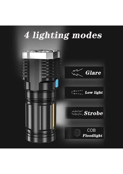 Yeni Stil 4led El Feneri Mini Taşınabilir Lamba Dahili 1200MA 18650 Pil USB Şarj Edilebilir Cob LED El Feneri (Yurt Dışından) fırsatları