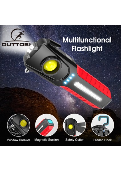 Outtobe Işık Çok Fonksiyonlu Işık Dış Mekan LED Işığı Su Geçirmez Işık Uyarı Işığı Torchlight Taşınabilir Ev Acil Durum Lambası Pencere Kırıcı ile Manyetik Emme Kancası Güvenlik Kesici (Yurt Dışından) fiyatları