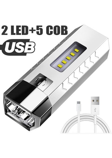 USB Şarj Edilebilir 2 LED + 5 Cob El Feneri 4 Aydınlatma Modu Mini Taşınabilir Acil Işık Telefonu Şarj Edebilir (Yurt Dışından)