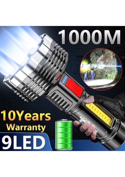 【rongcai】 9led Yüksek Güçlü El Feneri USB Şarj Edilebilir Dış Aydınlatma Kamp Balıkçılık (Yurt Dışından)