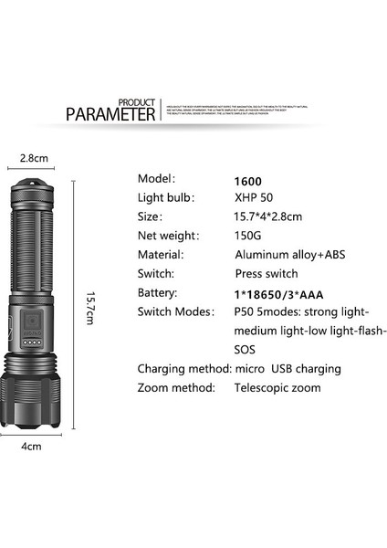 XHP50 LED El Feneri Güçlü 5 Mod USB Şarj Zoom Orch El Işığı (Yurt Dışından) modelleri