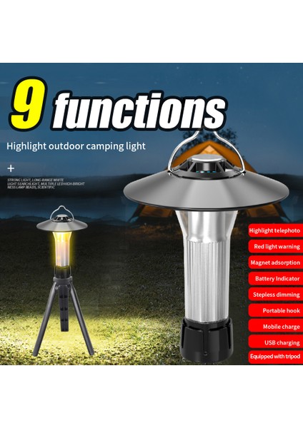 Açık Çadır Lambası Ipx6 Su Geçirmez Kamp Deniz Feneri Type-C Şarj Acil Işık Fener Çalışma Aydınlatma El Feneri Çadır Aksesuarları (Yurt Dışından)