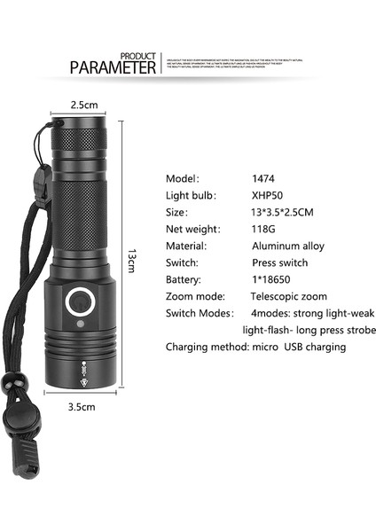 LED XHP50 Karartma Yüksek Parlaklık El Feneri 800-1000LM (Yurt Dışından) indirimleri