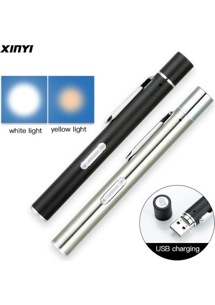 USB Şarj Edilebilir Tıbbi Kullanışlı Kalem Işık Mini Hemşirelik El Feneri LED Torch Lambası Paslanmaz Çelik Klip Cep LED El Feneri (Yurt Dışından)