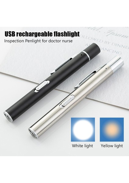 USB Şarj Edilebilir Tıbbi Kullanışlı Kalem Işık Mini Hemşirelik El Feneri LED Torch Lambası Paslanmaz Çelik Klip Cep LED El Feneri-Siyah (Yurt Dışından)
